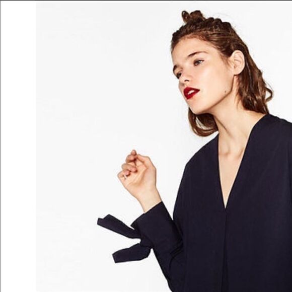 𝅺nwt Zara poplin dress bow detailed sleeves sz med - Picture 7 of 8